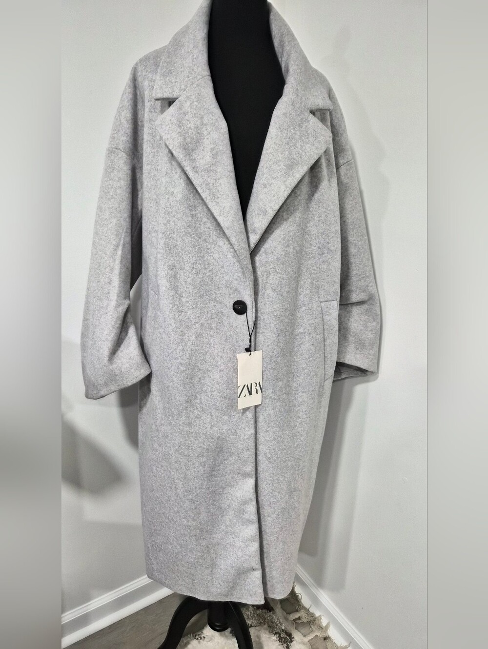 ZARA Light Gray Oversized Wool-Blend Trench Coat - Size XXL - NEW WITH TAGS